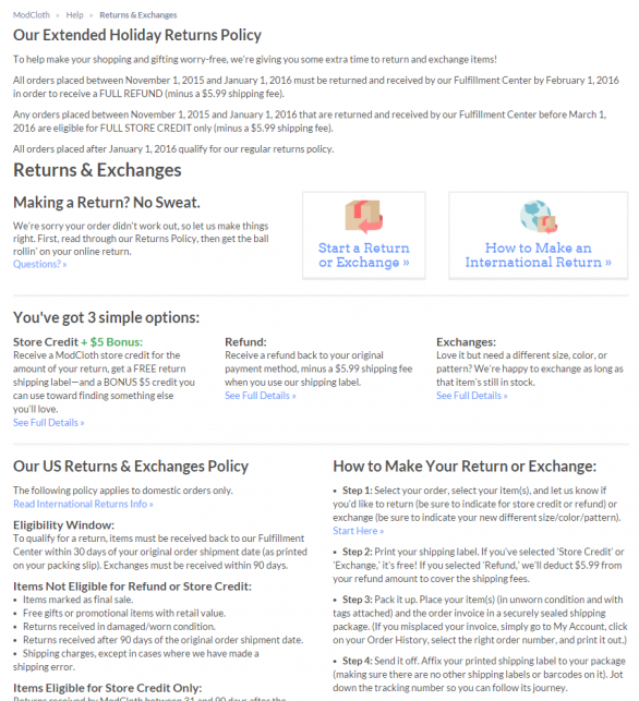 Modcloth Full Returns Page
